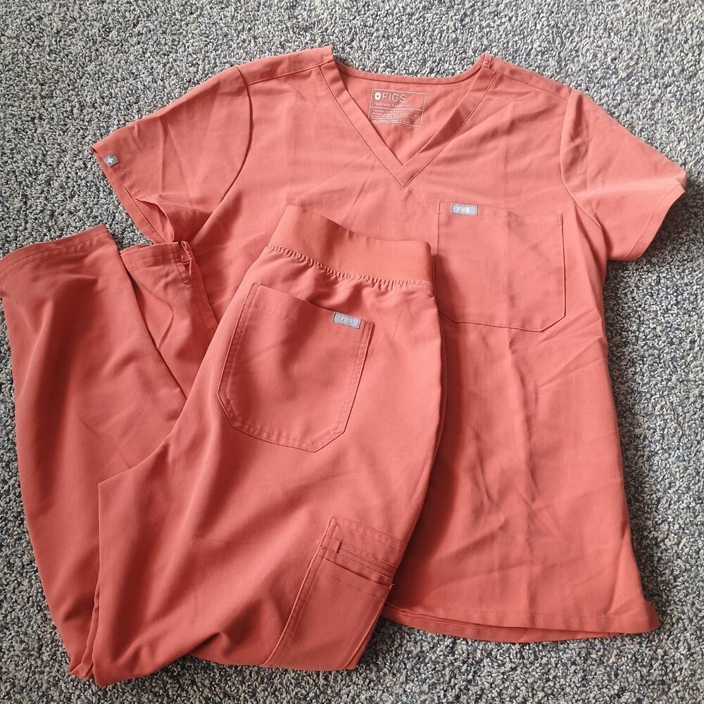 Figs Scrub Set Catarina Top HW Yola Pants Orange Large Nurse Technical FW1000N